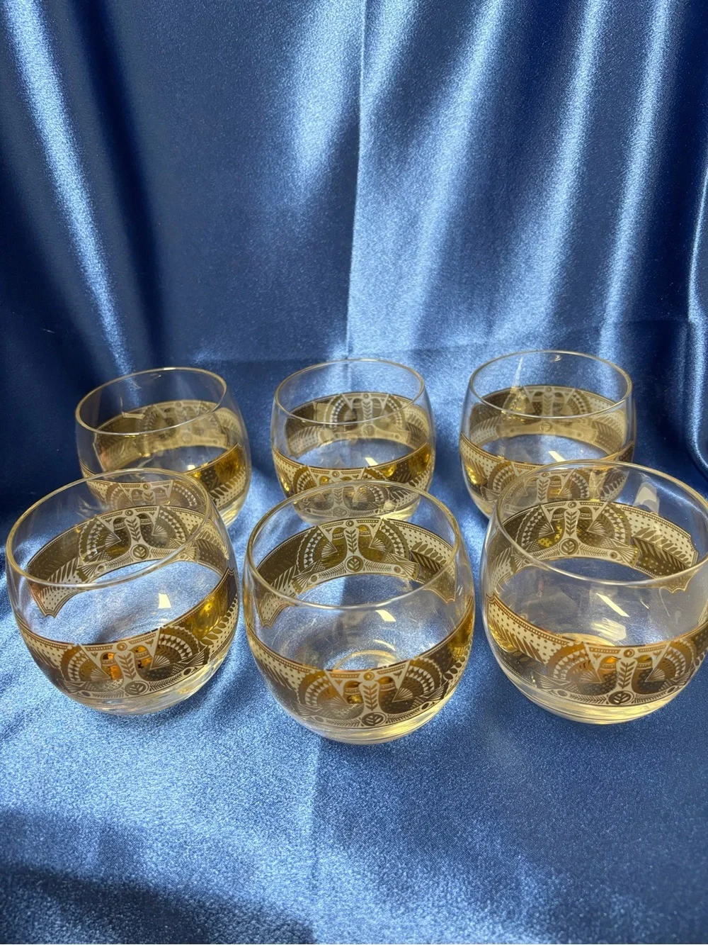 Vintage Signed George Briard Rolly Polly Glasses, 6 in set, in a bird motif